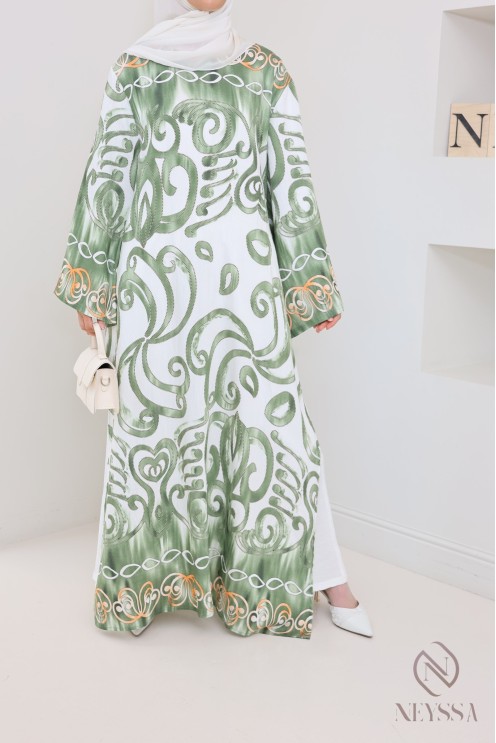 Ensemble tunique longue à fentes avec palazzo effet  lin femme hijabi