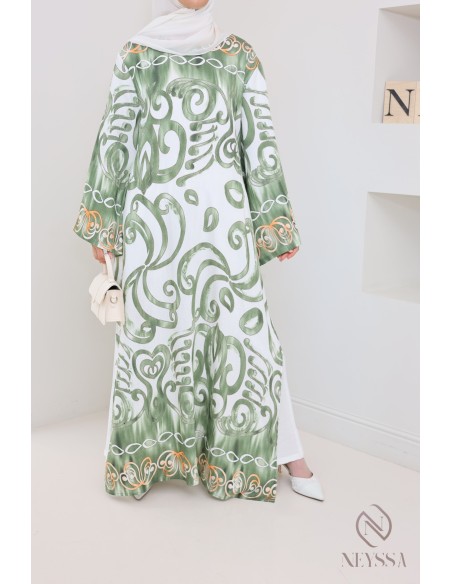 Long slit tunic with linen-effect palazzo women's hijabi set