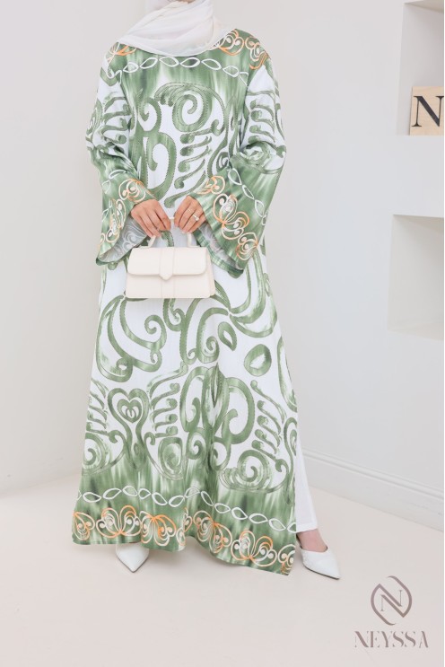 Long slit tunic with linen-effect palazzo women's hijabi set