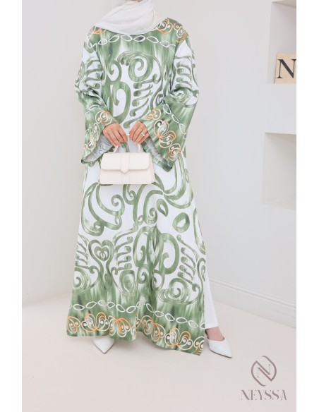 Long slit tunic with linen-effect palazzo women's hijabi set