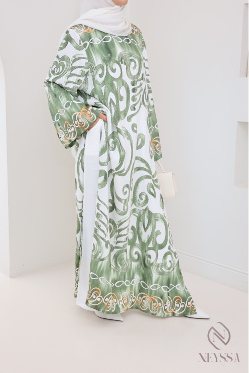 Set aus langer,geschlitzter Tunika mit Palazzo Leinenoptik Frau Hijabi