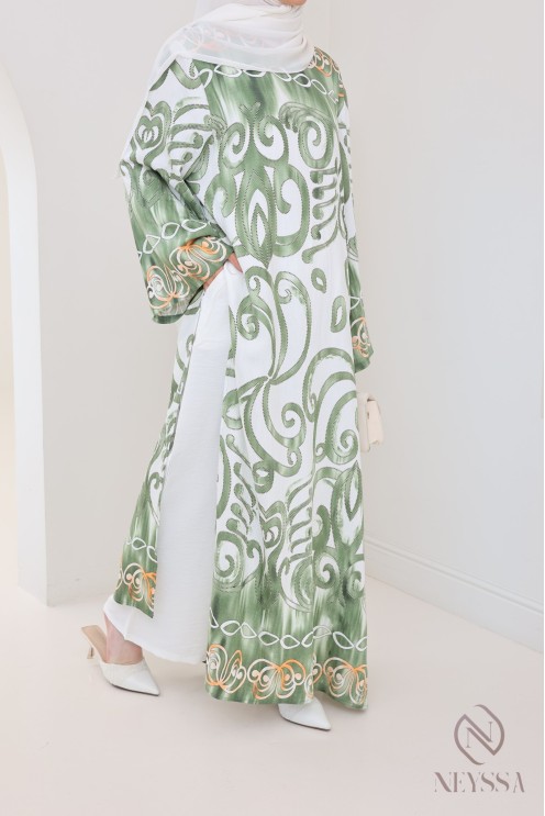 Set aus langer,geschlitzter Tunika mit Palazzo Leinenoptik Frau Hijabi