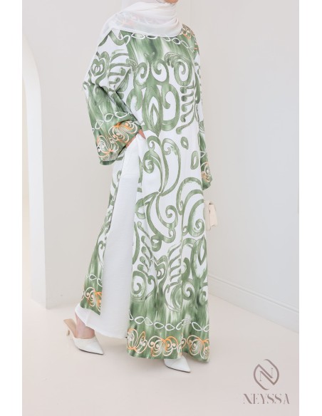 Long slit tunic with linen-effect palazzo women's hijabi set