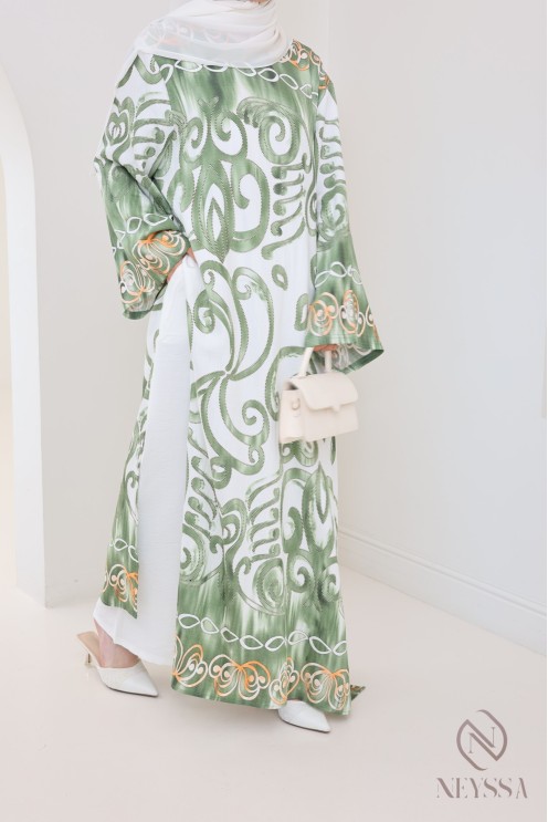 Ensemble tunique longue à fentes avec palazzo effet  lin femme hijabi