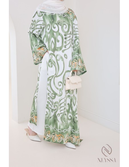 Ensemble tunique longue à fentes avec palazzo effet  lin femme hijabi