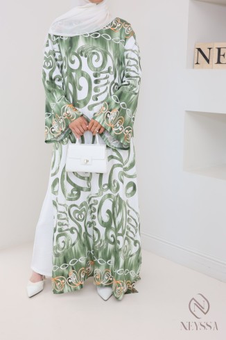 Long slit tunic with linen-effect palazzo women's hijabi set