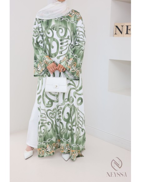 Set aus langer,geschlitzter Tunika mit Palazzo Leinenoptik Frau Hijabi