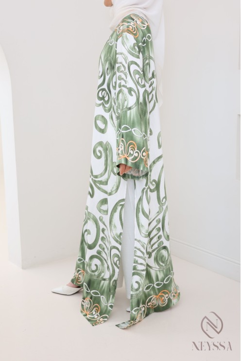 Ensemble tunique longue à fentes avec palazzo effet  lin femme hijabi