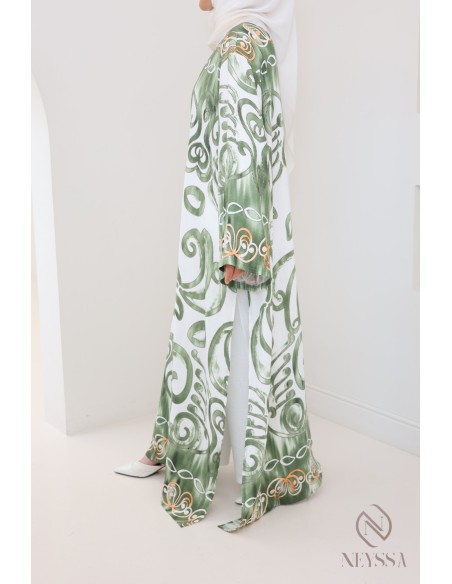 Long slit tunic with linen-effect palazzo women's hijabi set