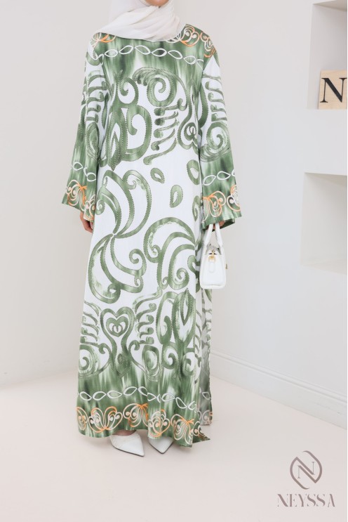 Ensemble tunique longue à fentes avec palazzo effet  lin femme hijabi