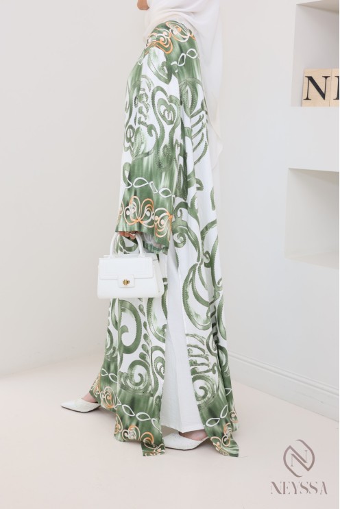 Long slit tunic with linen-effect palazzo women's hijabi set