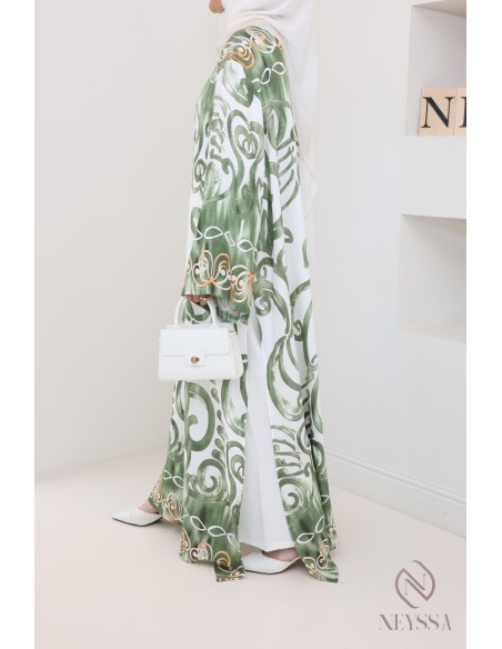 Ensemble tunique longue à fentes avec palazzo effet  lin femme hijabi