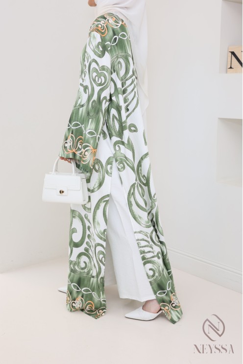 Ensemble tunique longue à fentes avec palazzo effet  lin femme hijabi