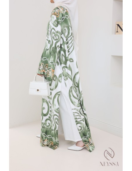 Set aus langer,geschlitzter Tunika mit Palazzo Leinenoptik Frau Hijabi