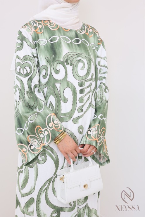 Long slit tunic with linen-effect palazzo women's hijabi set