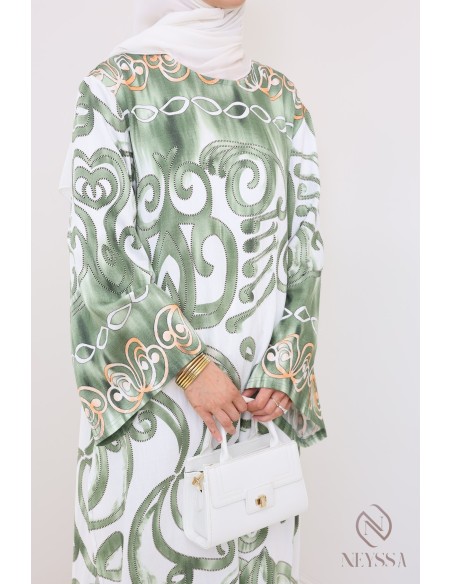 Long slit tunic with linen-effect palazzo women's hijabi set