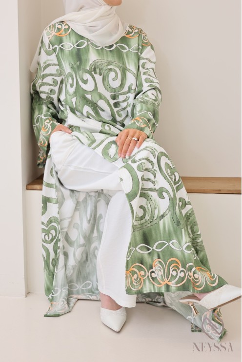 Ensemble tunique longue à fentes avec palazzo effet  lin femme hijabi