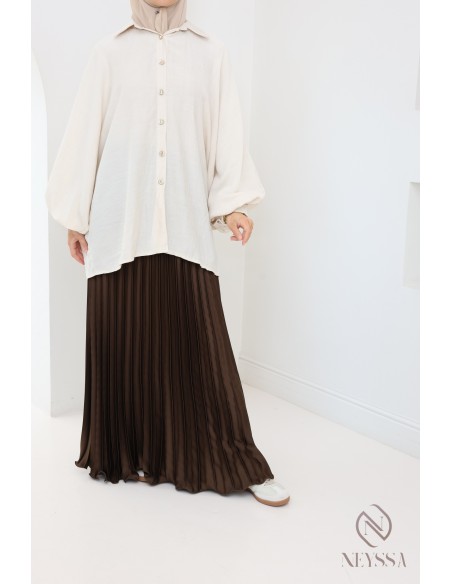 jupe longue plissée satin évasée, style modeste outfit hijabi