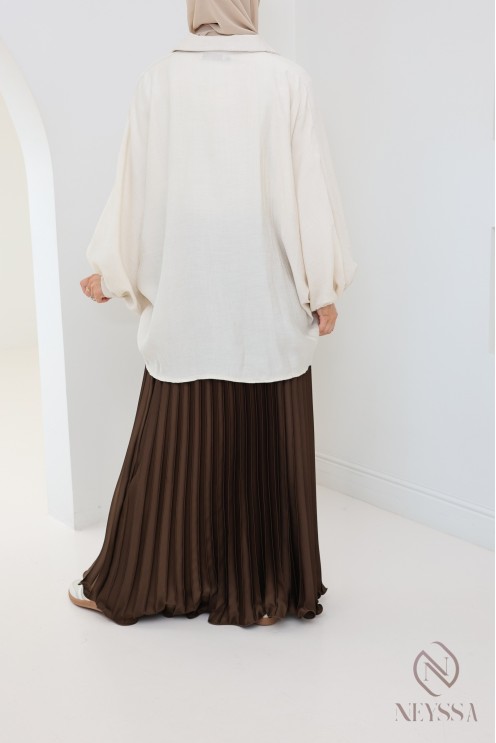 jupe longue plissée satin évasée, style modeste outfit hijabi