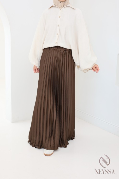 long pleated satin flared modest style hijabi outfit