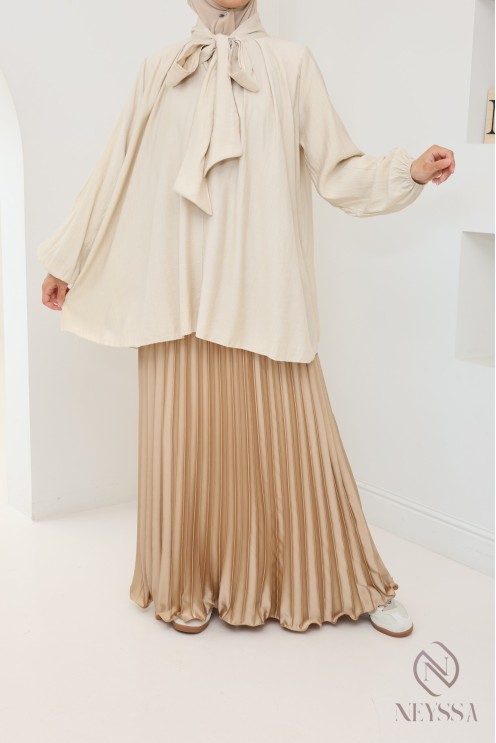 jupe longue plissée satin évasée, style modeste outfit hijabi
