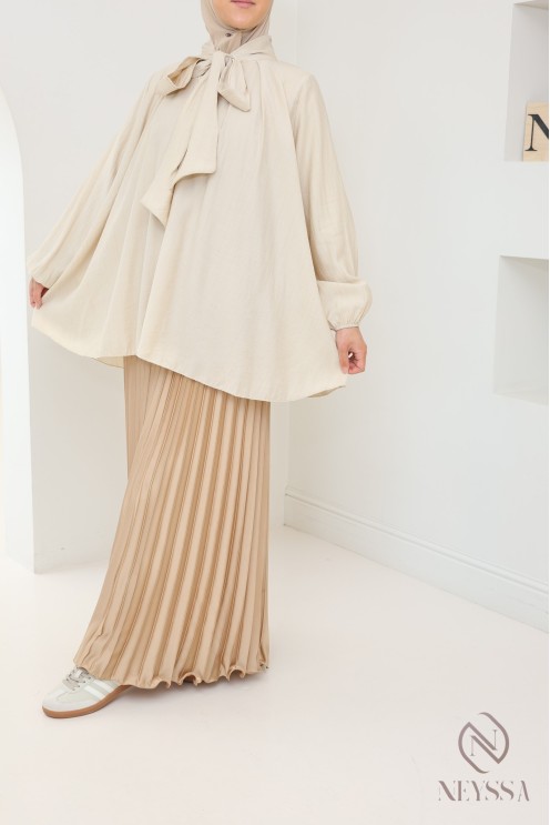 jupe longue plissée satin évasée, style modeste outfit hijabi