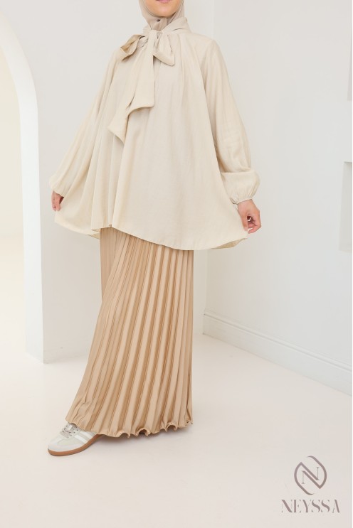 jupe longue plissée satin évasée, style modeste outfit hijabi