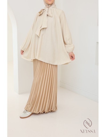 long pleated satin flared modest style hijabi outfit