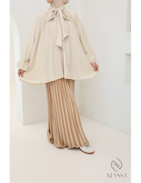 jupe longue plissée satin évasée, style modeste outfit hijabi