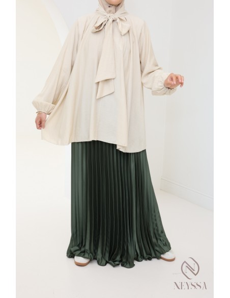 jupe longue plissée satin évasée, style modeste outfit hijabi