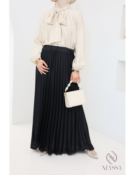 long pleated satin flared modest style hijabi outfit