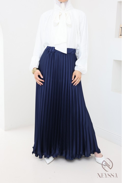 long pleated satin flared modest style hijabi outfit