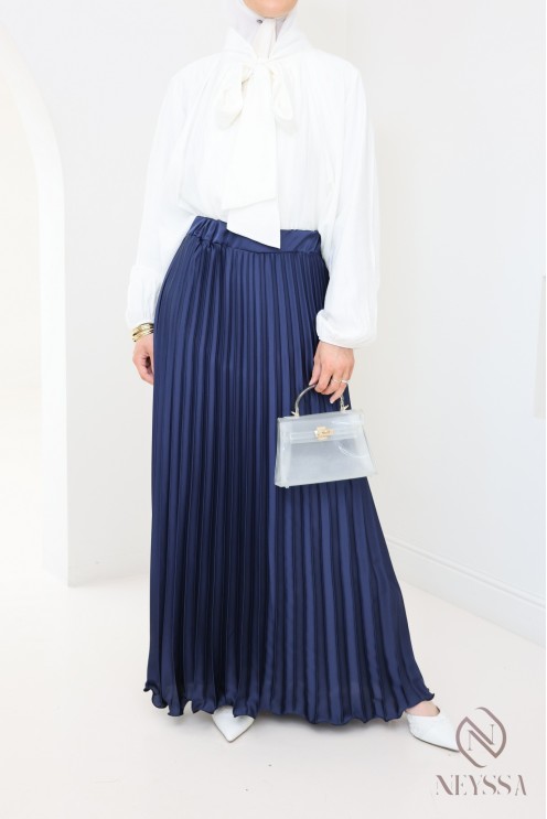 long pleated satin flared modest style hijabi outfit