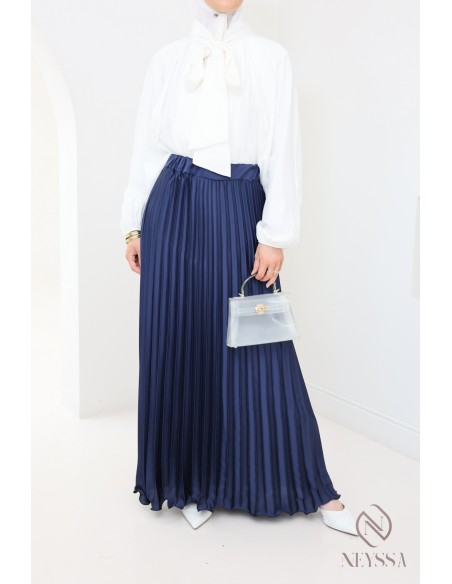 long pleated satin flared modest style hijabi outfit