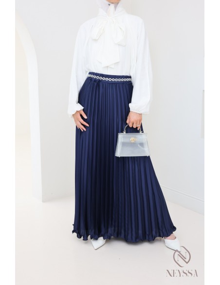 long pleated satin flared modest style hijabi outfit