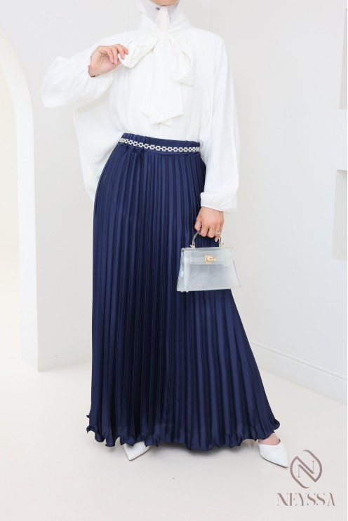 long pleated satin flared modest style hijabi outfit