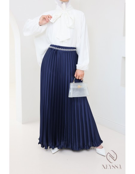 long pleated satin flared modest style hijabi outfit