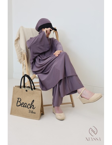 Burkini coupe ample tunique, palazzo et cagoule, tissu hydrofuge