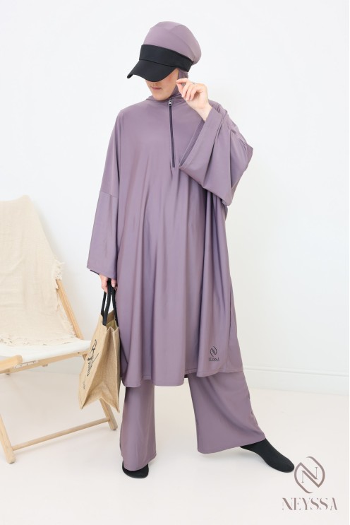 Burkini mit weitem Schnitt Tunika, Palazzo und Kapuze.