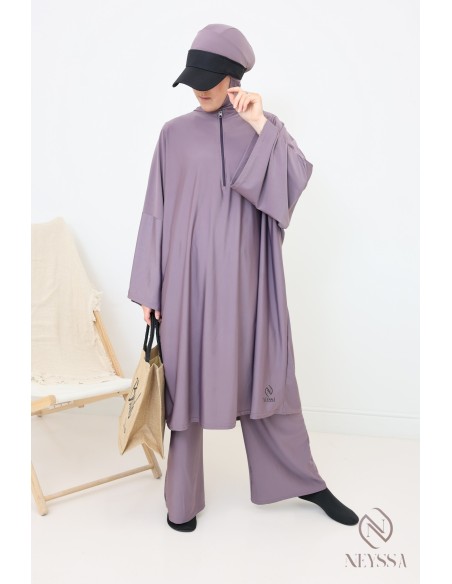 Burkini mit weitem Schnitt Tunika, Palazzo und Kapuze.