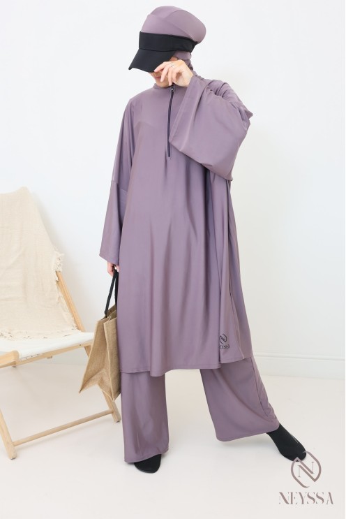 Burkini mit weitem Schnitt Tunika, Palazzo und Kapuze.