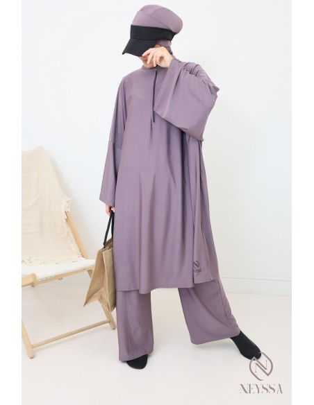 Burkini mit weitem Schnitt Tunika, Palazzo und Kapuze.