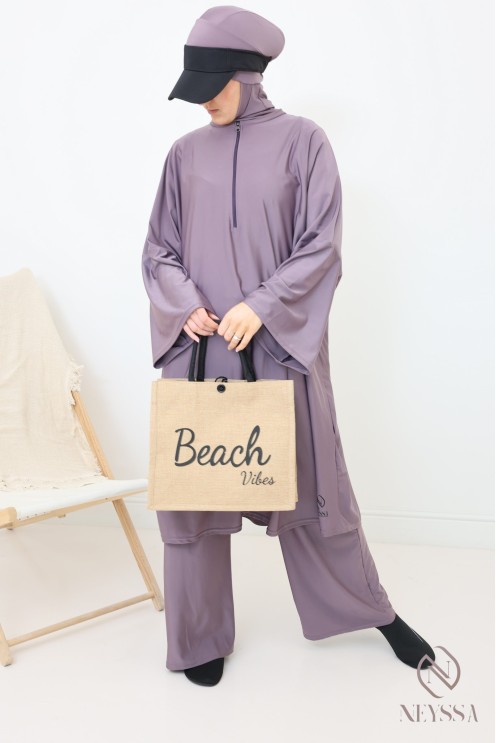 Burkini mit weitem Schnitt Tunika, Palazzo und Kapuze.