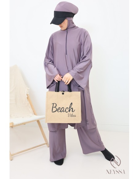 Full-cut burkini, tunic, palazzo and hood, water-repellent fabric