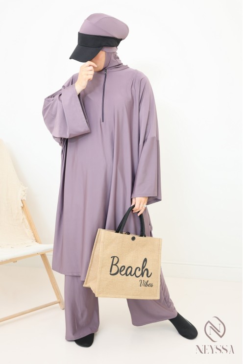 Burkini coupe ample tunique, palazzo et cagoule, tissu hydrofuge