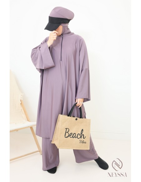 Burkini mit weitem Schnitt Tunika, Palazzo und Kapuze.