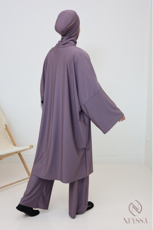 Burkini coupe ample tunique, palazzo et cagoule, tissu hydrofuge
