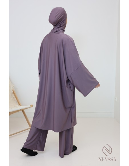 Burkini coupe ample tunique, palazzo et cagoule, tissu hydrofuge