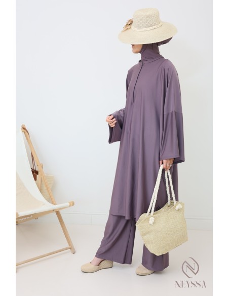 Full-cut burkini, tunic, palazzo and hood, water-repellent fabric