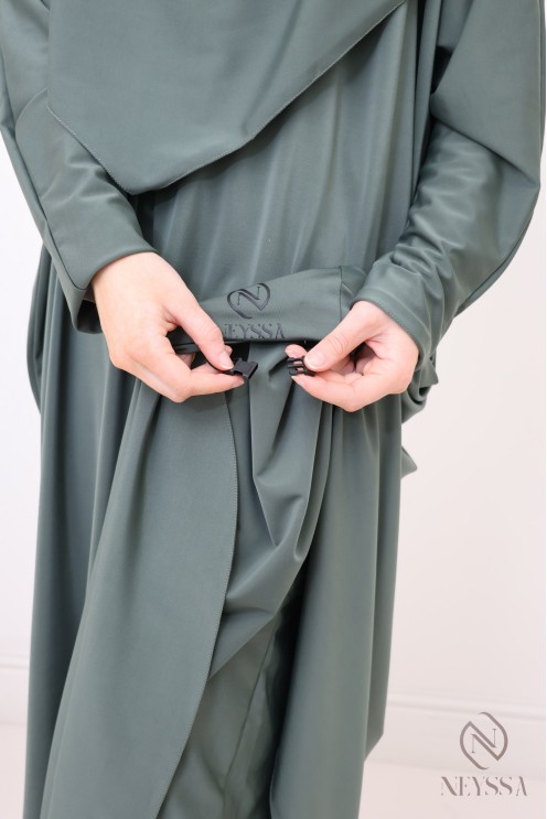 Jilbab de bain kaki hydrofuge, khimar, tunique et pantalon intégré